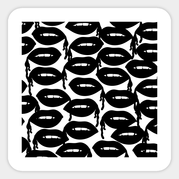 Bloody Lips Pattern in Black White Sticker by notsniwart